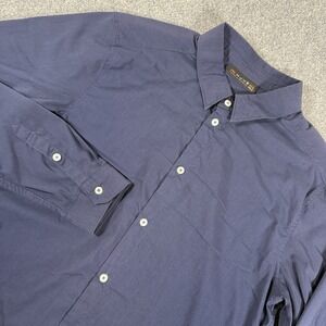 KJUS Shirt Mens XL 54 Blue Solid Long‎ Sleeve Golf Button Up Performance